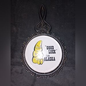 Vintage Ceramic & Cast Iron Alaska Trivet Souvenir